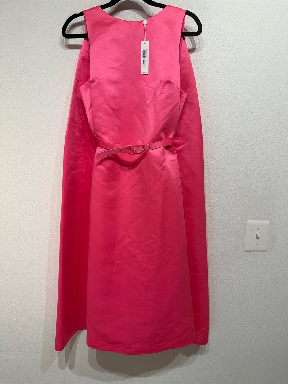 Trina Turk Baroness Cape Dress Pink Satin Belted Midi Size 6 NWT - Picture 3 of 11